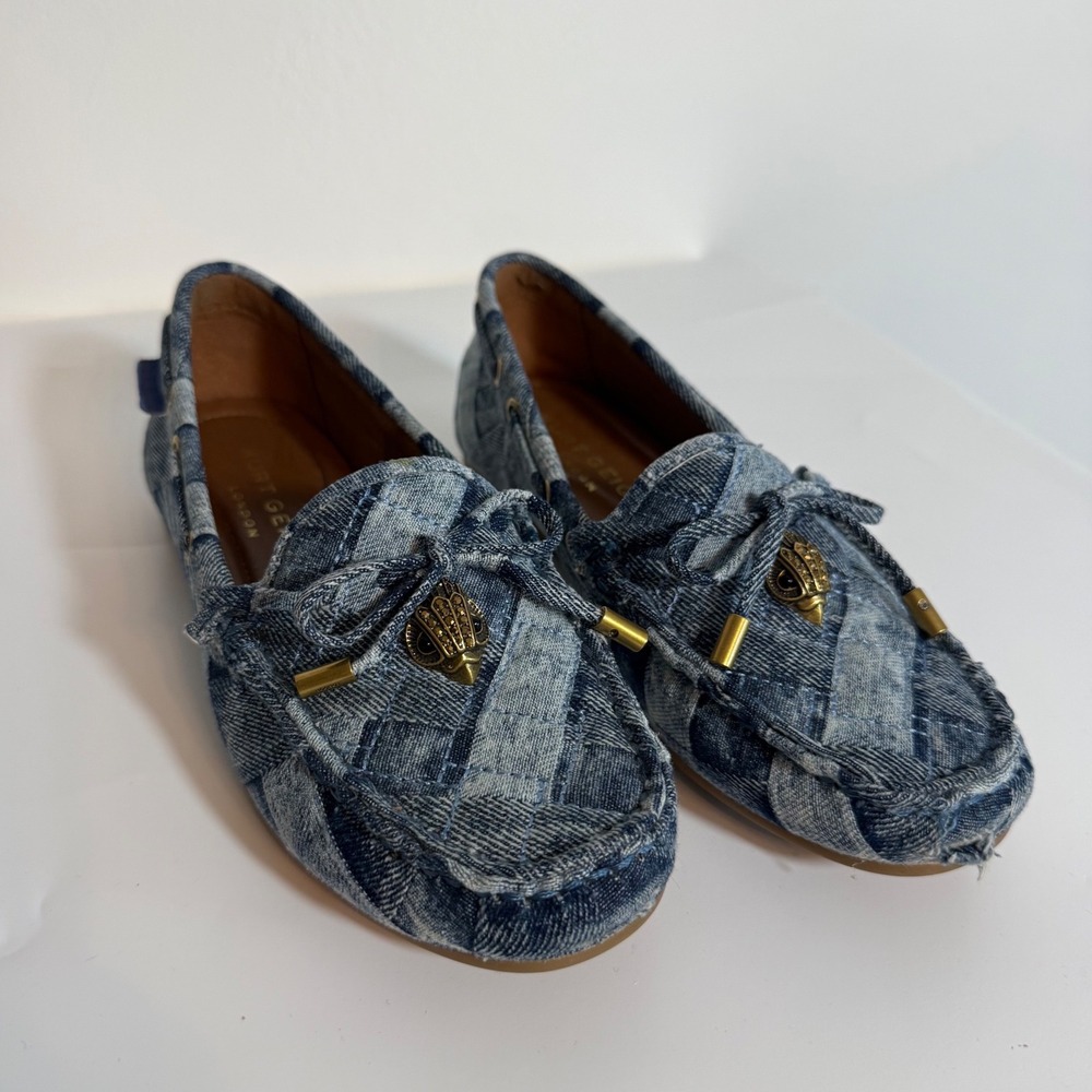Kurt Geiger Eagle Moccasin Loafers 36 Denim Patchwork Frayed Artsy Boho Flats